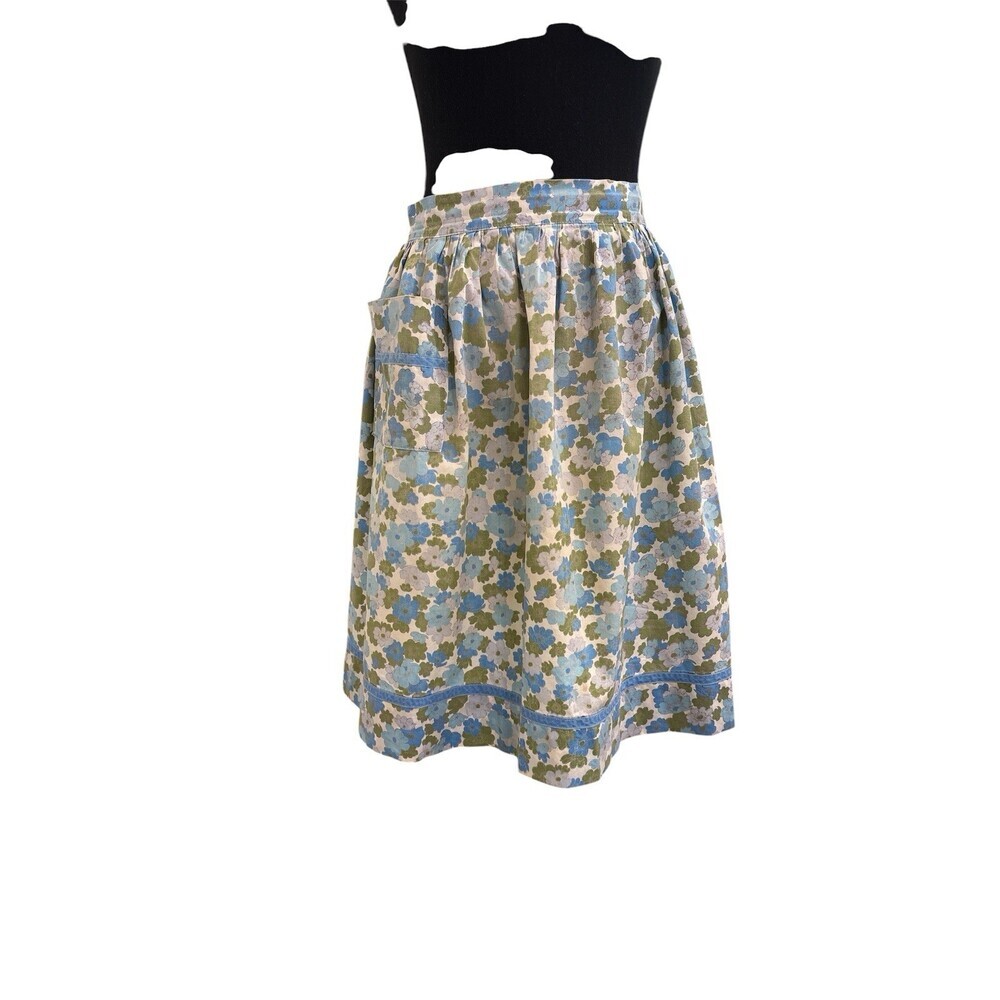 Vintage Handmade Blue And Green Floral Women’s Waist Apron With Pocket